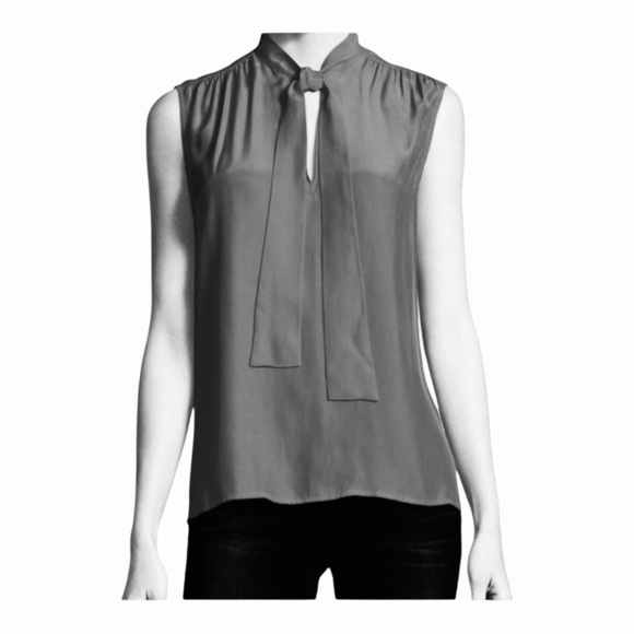 FRAME Denim Sleeveless Wrap Tie Top in Black Silk - Picture 1 of 7